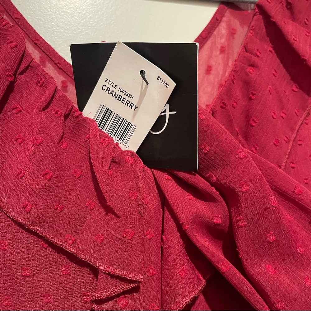 by & by Deep Red Ruffle V-Neck Blouse - Picture 4 of 6